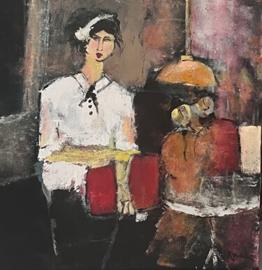 绘画 标题为“La serveuse  revue…” 由Marie Rouach, 原创艺术品, 丙烯 安装在木质担架架上