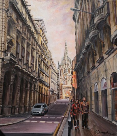 The walk in Barcelona original painting Pittura intitolato "The walk in Barcelo…" da Irina Osetrova, Opera d'arte originale, Acrilico Montato su Telaio per barella…