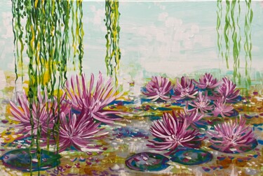 "My Waterlilies IV" Painting titled ""My Waterlilies IV"" by Lourdes Rivera -Lulu, Original Artwork, Acrylic Mounted on Wood Stretcher frame