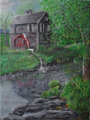 Schilderij getiteld ""The Mill"" door Andrew Troyer, Jr, Origineel Kunstwerk, Olie Gemonteerd op Frame voor houten brancard