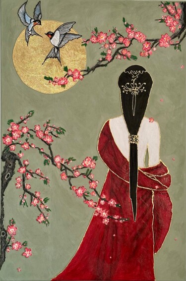 제목이 "Whispers of Sakura"인 미술작품 Silvia Ghilas로, 원작, 아크릴