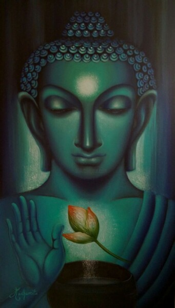 Schilderij getiteld "The Divine Soul" door Madhumita Bhattacharya, Origineel Kunstwerk, Olie