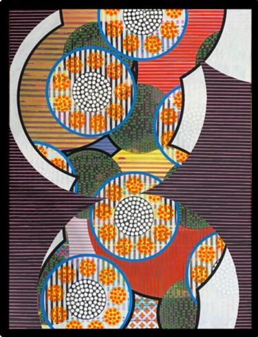 Картина под названием "Geometric bloom." - Christelle Riffet (Céhère), Подлинное произведение искусства, Акрил Установлен на…