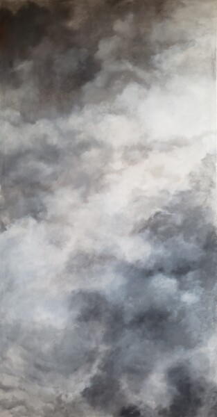 Schilderij getiteld "Nuages (b&w)" door Naomi Dewdney, Origineel Kunstwerk, Acryl Gemonteerd op Frame voor houten brancard