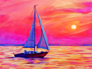 Painting titled "Scarlet Dawn" by Irina Tikhonova, Original Artwork, Acrylic Mounted on Wood Stretcher frame