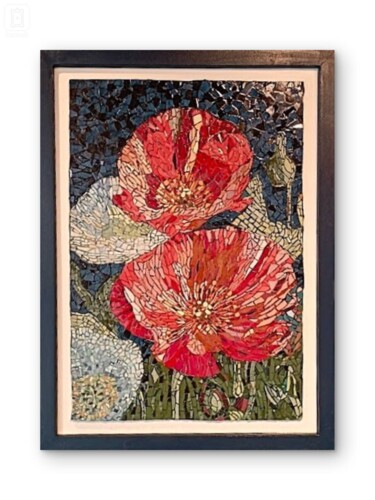 Sculpture titled "Gelincikler, Serami…" by Hasan Bayramoğlu, Original Artwork, Mosaic Mounted on Wood Panel