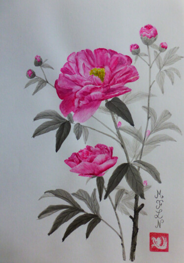 "pivoines (2)" başlıklı Resim Marie-Françoise Le Néen tarafından, Orijinal sanat, Suluboya