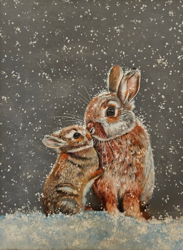 Painting titled "Tendres bisous" by Remy Desmonts, Original Artwork, Acrylic Mounted on Wood Stretcher frame