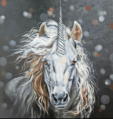 Pittura intitolato "Licorne" da Remy Desmonts, Opera d'arte originale, Acrilico Montato su Telaio per barella in legno