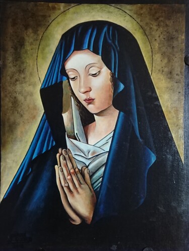 Schilderij getiteld "Vierge en oraison" door Didier Suard, Origineel Kunstwerk, Acryl Gemonteerd op Frame voor houten branca…
