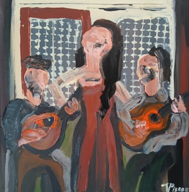 Pittura intitolato "Fado na cidade do P…" da Vitor Pisco, Opera d'arte originale, Acrilico Montato su Telaio per barella in…