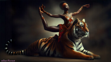 Arts numériques intitulée "danse avec un tigre…" par Francoise Chopin, Œuvre d'art originale, Image générée par l'IA