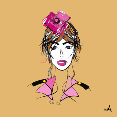 Girl in pink outfit, extravagant fancy hat "Girl in pink outfit…" başlıklı Dijital Sanat Oksana Budnichenko tarafından, Orijinal sanat, Dijital Resim
