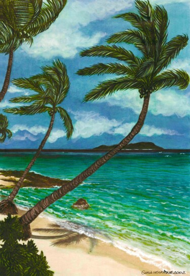 제목이 "Praia Turquesa"인 그림 Carla Henrique Silva로, 원작, 수채화 기타 단단한 패널에 장착됨