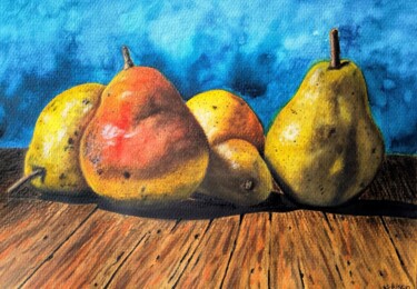 Poires Schilderij getiteld "Poires" door Sabrina Riggio, Origineel Kunstwerk, Aquarel Gemonteerd op Glas