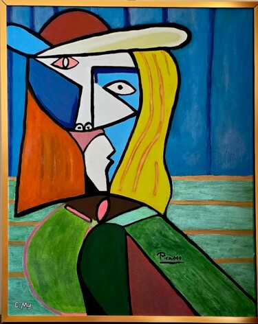 Peinture intitulée "Portrait femme" par C My, Œuvre d'art originale, Acrylique Monté sur Châssis en bois