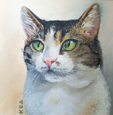 Schilderij getiteld "Portrait of a cat" door Katerina Kach, Origineel Kunstwerk, Olie Gemonteerd op artwork_cat.