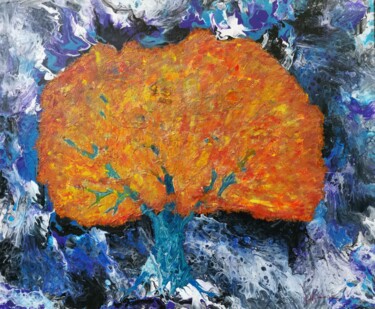 Painting titled "L'arbre roux" by Laurent Mulot, Original Artwork, Acrylic Mounted on Wood Stretcher frame