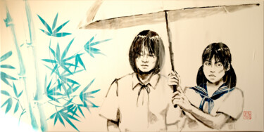 「jour triste」というタイトルの絵画 Péchaneによって, オリジナルのアートワーク, 水彩画 ウッドストレッチャーフレームにマウント