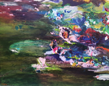 Painting titled "Etang" by Vigose, Original Artwork, Acrylic Mounted on Wood Stretcher frame