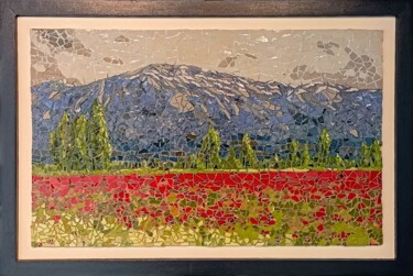Sculpture titled "Gelincik Tarlası, S…" by Hasan Bayramoğlu, Original Artwork, Mosaic Mounted on Wood Panel