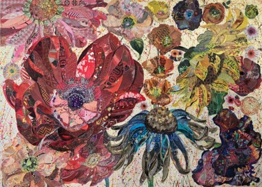 Pretty Flowers Collages titled "Pretty Flowers" by Moira Mcainsh, Original Artwork, Acrylic Mounted on Wood Stretcher frame