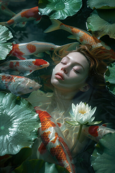 Digital Arts titled "Lily of the Depths" by Dicle Kaya, Original Artwork, AI generated image