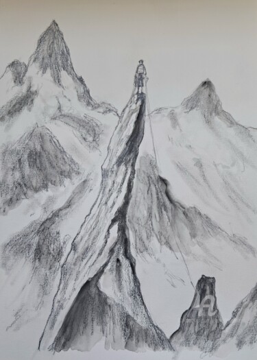 Disegno intitolato "SUR L'AIGUILLE" da Alain Devienne, Opera d'arte originale, Grafite