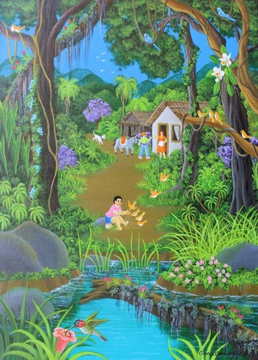 Pintura intitulada "Bom dia" por Ana Maria Dias, Obras de arte originais, Acrílico Montado em Armação em madeira