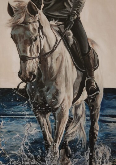 Peinture intitulée "Balade en cheval" par Julia Lopez, Œuvre d'art originale, Acrylique Monté sur Châssis en bois