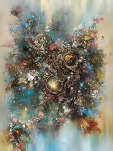 Digitale Kunst getiteld "Dreamy floral vinta…" door Meahau, Origineel Kunstwerk, AI gegenereerde afbeelding