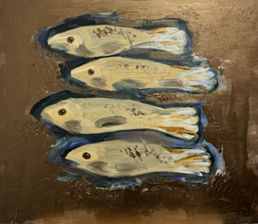 「Каспийская килька」というタイトルの絵画 Алина Петроваによって, オリジナルのアートワーク, オイル 段ボールにマウント
