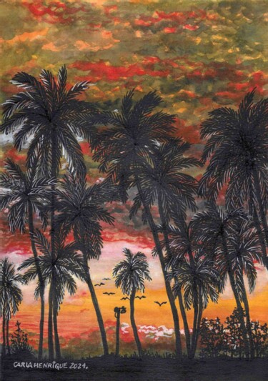 Por do sol Disegno intitolato "Por do sol" da Carla Henrique Silva, Opera d'arte originale, Acquarello