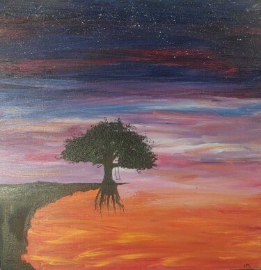 Painting titled ""Árvore da Consciên…" by Marcia Marina, Original Artwork, Oil Mounted on Wood Stretcher frame