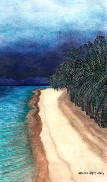 제목이 "Temporal na praia"인 그림 Carla Henrique Silva로, 원작, 수채화
