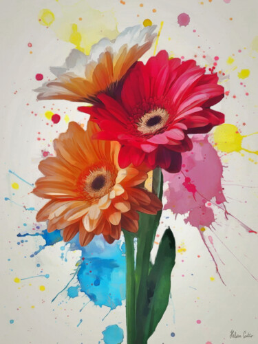 数字艺术 标题为“GERBERA FLOWERS” 由Heloisa Castro, 原创艺术品, 数字油画