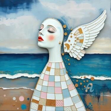 数字艺术 标题为“Broken Wings” 由Davina Dugnas, 原创艺术品, 数字油画 安装在木质担架架上