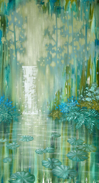 Sparkling Waterfall By The Pond "Sparkling Waterfall…" başlıklı Tablo Ekaterina Prisich tarafından, Orijinal sanat, Akrilik