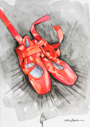 Ζωγραφική με τίτλο "ballet shoes 1" από Kang Zhou, Αυθεντικά έργα τέχνης, Ακουαρέλα