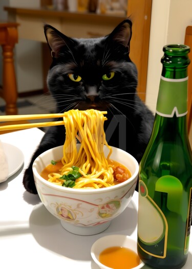 "Black Cat and Noodl…" başlıklı Dijital Sanat Caprice tarafından, Orijinal sanat, AI tarafından oluşturulan görüntü