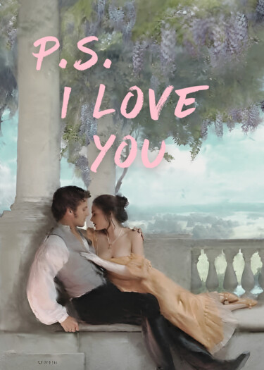 Digitale Kunst getiteld "Romantic Love Letter" door Chun Yu Guan, Origineel Kunstwerk, AI gegenereerde afbeelding Gemonteerd…