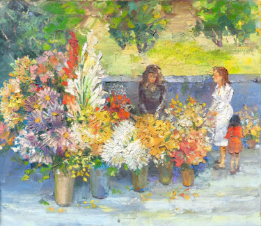 "Flowers Market" başlıklı Tablo Hrach Baghdasaryan tarafından, Orijinal sanat, Petrol Ahşap Sedye çerçevesi üzerine monte ed…