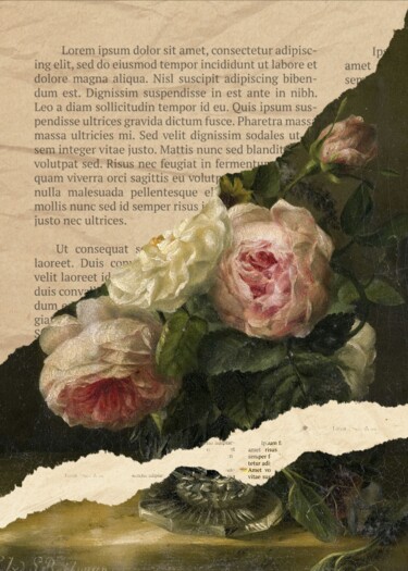 "Elegant Roses on Pa…" başlıklı Dijital Sanat 春宇 关 tarafından, Orijinal sanat, AI tarafından oluşturulan görüntü Karton üzer…