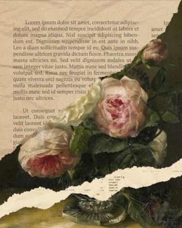 Digitale Kunst getiteld "Elegant Roses on Vi…" door Chun Yu Guan, Origineel Kunstwerk, AI gegenereerde afbeelding Gemonteerd…