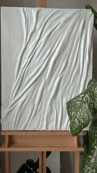 Sculptuur getiteld "Panel with fabric h…" door Anastasiia Iurzinova, Origineel Kunstwerk, Gips Gemonteerd op Frame voor hout…