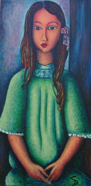 Pintura titulada "Alice en habit vert" por Didier Suard, Obra de arte original, Oleo Montado en Bastidor de camilla de madera