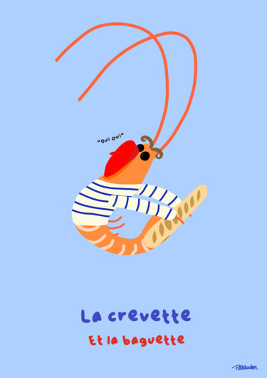 La crevette et la baguette 数字艺术 标题为“La crevette et la b…” 由Petitetoulon, 原创艺术品, 数字油画