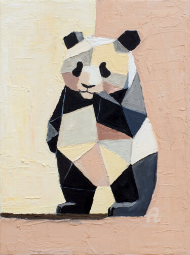 Modern Abstract Panda Art 绘画 标题为“Modern Abstract Pan…” 由Jack Luo, 原创艺术品, 丙烯 安装在木质担架架上
