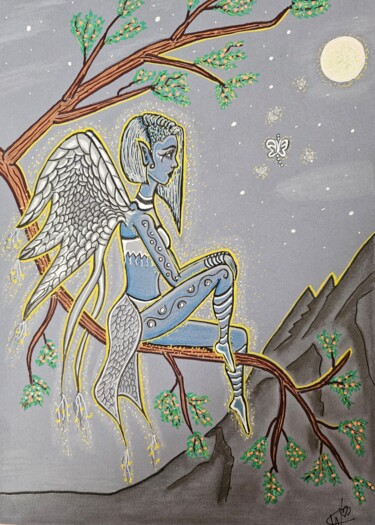 Σχέδιο με τίτλο "La fée bleue" από Christina Willaime (Tinachoupy), Αυθεντικά έργα τέχνης, Μαρκαδόρος