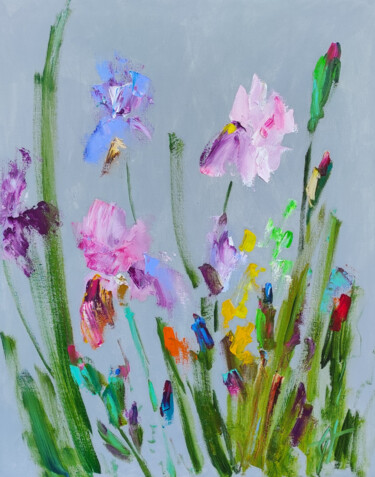Abstract irises original oil painting on canvas Pittura intitolato "Abstract irises ori…" da Olga Ponomarenko, Opera d'arte originale, Olio Montato su Telaio per barella in…